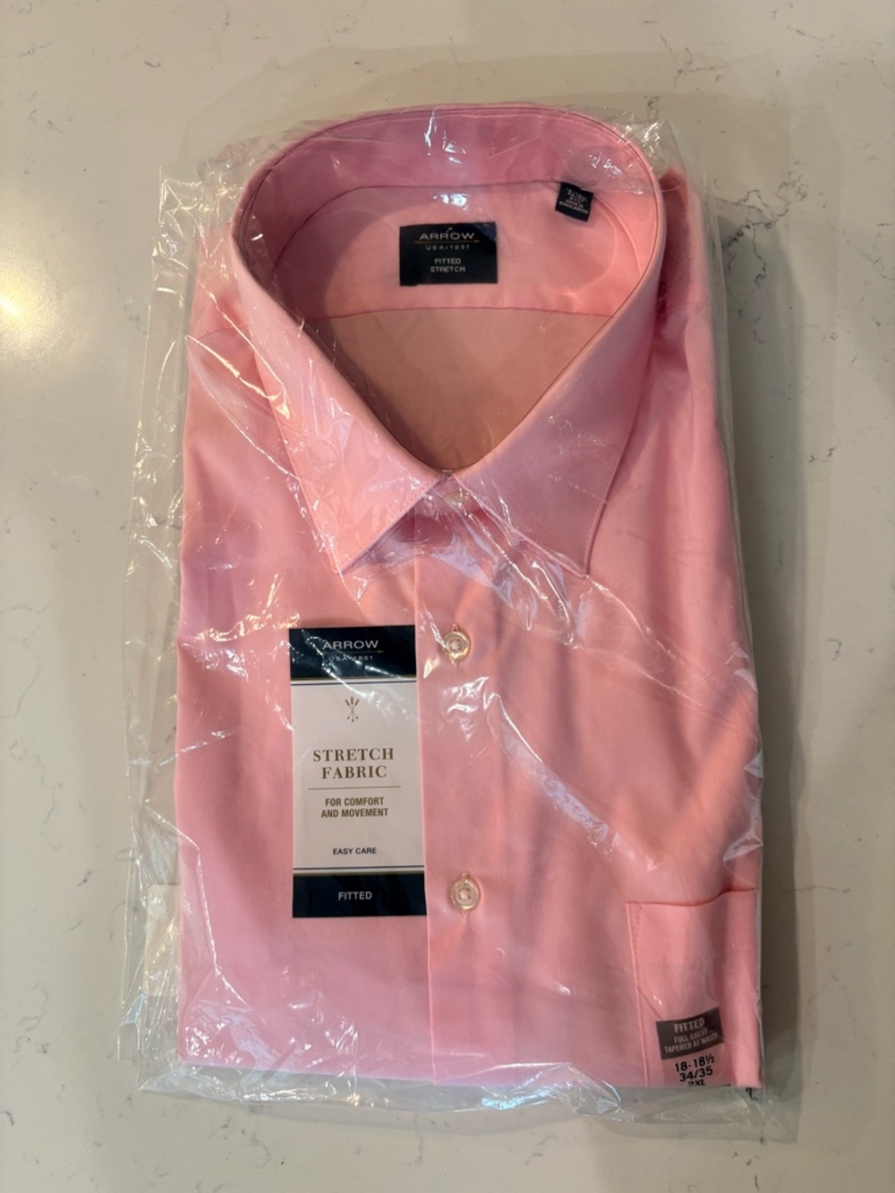 Arrow USA 1851 Men’s Dress Shirt 2XL 18-18.5 34/35 Pink Fitted Stretch NIP